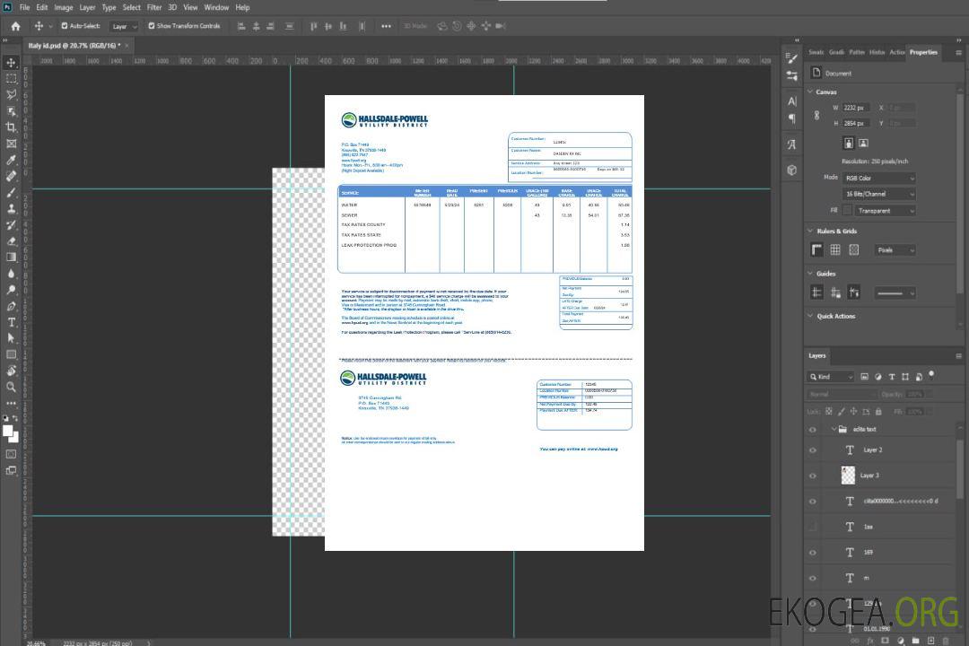 Modèle de facture de services publics américains Hallsdale-Powell aux formats Word et PDF template